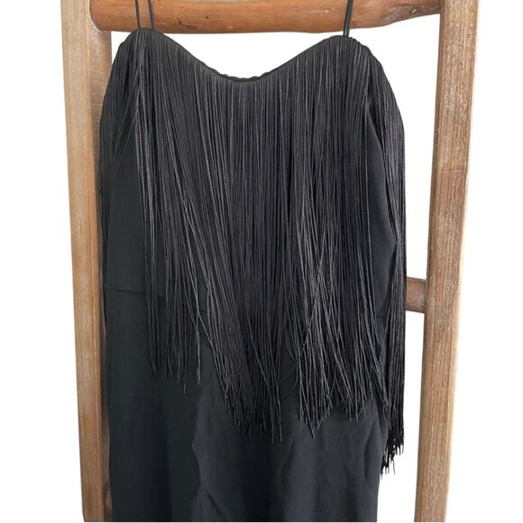 Club Monaco Fringe Black Thin Strap Jumpsuit Size 8 NWT Wide Leg MSRP $329 - Picture 3 of 4